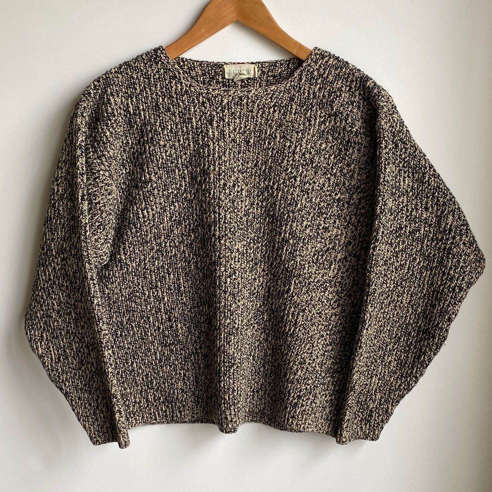 VTG J. Crew Oarsman 100% Cotton Knit Chunky Boxy Short Sweater Tapered Arms
